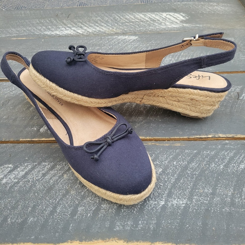Life Stride Keepsake Women's Espadrille Sandals 8.5W Navy Adjustable‎ Heels New